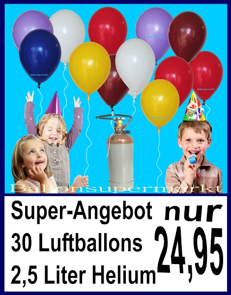Super-Angebot: 30 Ballons mit 2,5 Liter Heliumflasche fr nur 24,95 Euro